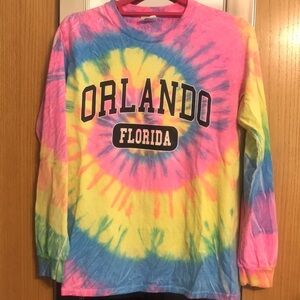 Orlando Florida bright tie dye, long sleeve tee shirt size Small